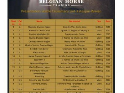 Liste des chevaux qui seront presenté le 4 novembre, à 17h. Soyez le bienvenu.